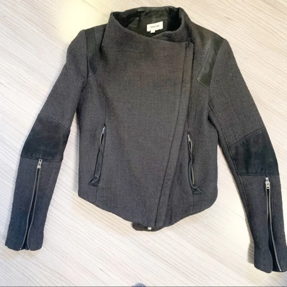 Helmut Lang Suede-Accented Wool Jacket - Grey, Size 4